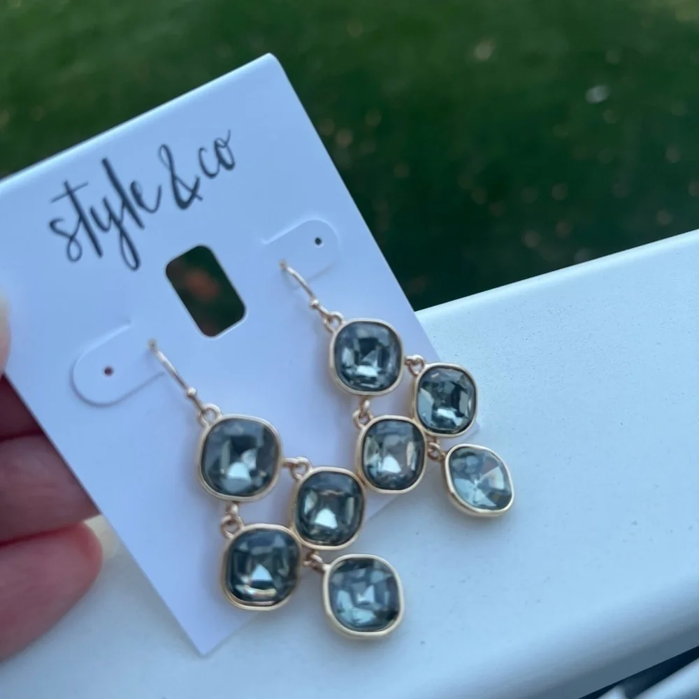Style & Co Black Stone Chandelier Tower Earrings - Picture 3 of 4